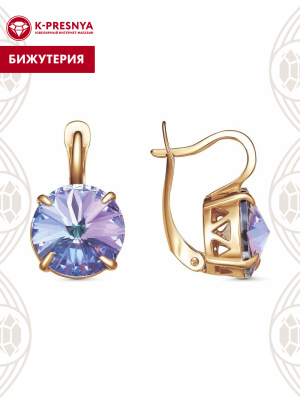 Серьги бижутерия, покрытие - золочение, вставка - стекло ювелирное preciosa