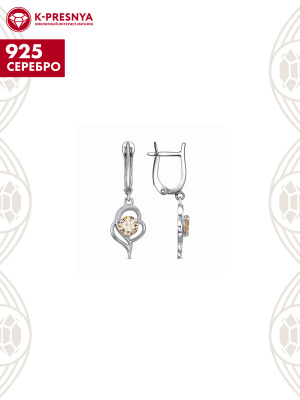 Серьги серебро 925 пробы, покрытие - платинирование, вставка - фианит (недрагоценный камень)