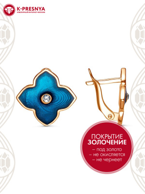 Серьги бижутерия, покрытие - золочение, отделка - эмаль, вставка - стекло ювелирное preciosa