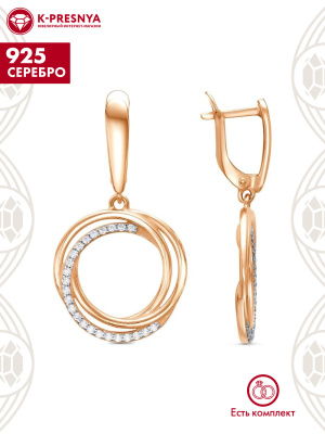 Серьги серебро 925 пробы, покрытие - золочение, выборочное родирование, вставка - фианит (недрагоценный камень)