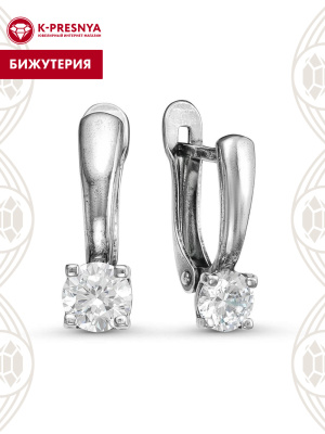 Серьги бижутерия, покрытие - серебрение с оксидированием, вставка - фианит (недрагоценный камень)