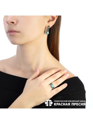 Серьги серебро 925 пробы, покрытие - оксидирование, вставка - искусственный кахолонг