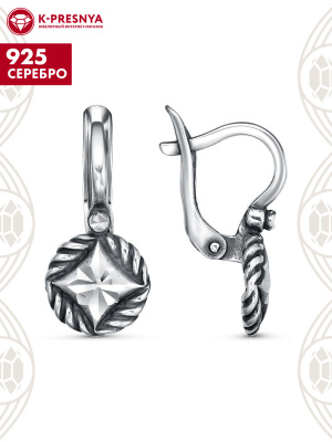Серьги серебро 925 пробы, покрытие - оксидирование, отделка - алмазная грань, без вставок