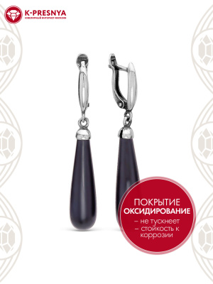 Серьги серебро 925 пробы, покрытие - оксидирование, вставка - искусственный агат черный