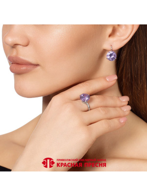 Серьги серебро 925 пробы, покрытие - платинирование, вставка - фианит (недрагоценный камень)