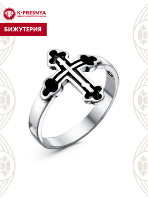 Кольцо бижутерия, покрытие - серебрение с оксидированием, отделка - эмаль, без вставок