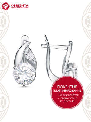 Серьги бижутерия, покрытие - платинирование, вставка - стекло ювелирное preciosa, фианит (недрагоценный камень)