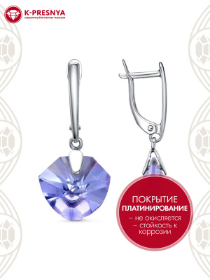 Серьги бижутерия, покрытие - платинирование, вставка - стекло ювелирное собственной огранки