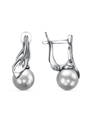 Серьги бижутерия, покрытие - серебрение с оксидированием, вставка - имитация жемчуга