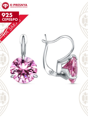 Серьги серебро 925 пробы, покрытие - платинирование, вставка - фианит (недрагоценный камень)