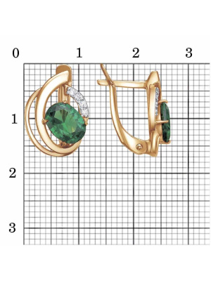 Серьги бижутерия, покрытие - золочение, выборочное родирование, вставка - искусственная шпинель, фианит (недрагоценный камень)