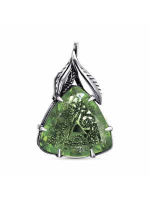 Брошь серебро 925 пробы, покрытие - оксидирование, вставка - стекло ювелирное собственной огранки