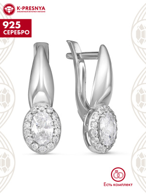 Серьги серебро 925 пробы, покрытие - родирование, вставка - фианит (недрагоценный камень)