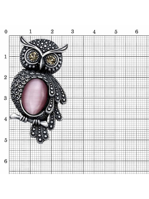 Брошь бижутерия, покрытие - серебрение с оксидированием, вставка - искусственный кошачий глаз , стекло ювелирное preciosa