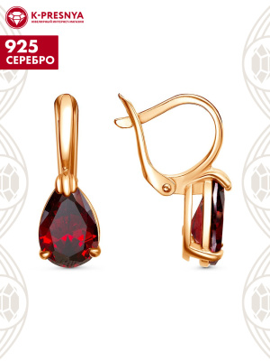 Серьги серебро 925 пробы, покрытие - золочение, вставка - фианит (недрагоценный камень)