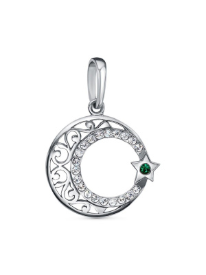 Подвеска бижутерия, покрытие - серебрение с оксидированием, вставка - стекло ювелирное preciosa