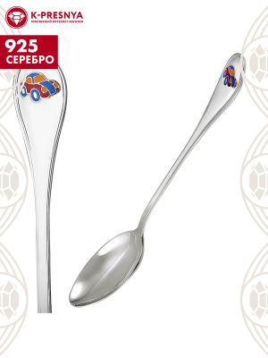 Ложка чайная "машинка" серебро 925 пробы, без покрытия, отделка - эмаль, без вставок