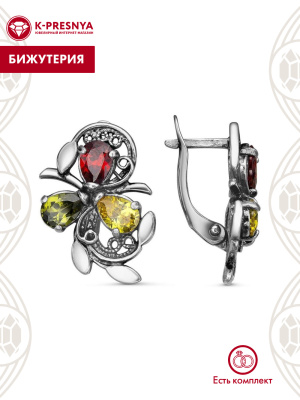 Серьги бижутерия, покрытие - серебрение с оксидированием, вставка - фианит (недрагоценный камень)