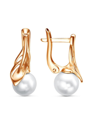 Серьги серебро 925 пробы, покрытие - золочение, вставка - имитация жемчуга