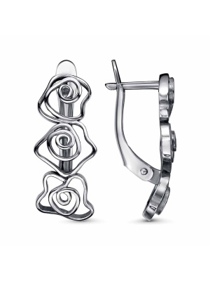 Серьги бижутерия, покрытие - серебрение с оксидированием, без вставок