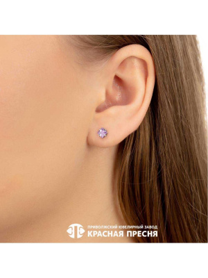 Серьги серебро 925 пробы, покрытие - платинирование, вставка - фианит (недрагоценный камень)