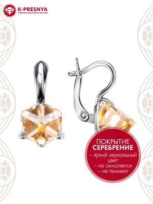 Серьги бижутерия, покрытие - серебрение с оксидированием, вставка - ювелирное стекло европейской огранки