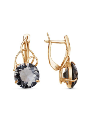 Серьги серебро 925 пробы, покрытие - золочение, вставка - искусственный дымчатый кварц