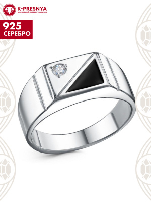 Кольцо серебро 925 пробы, покрытие - оксидирование, отделка - эмаль, вставка - фианит (недрагоценный камень)