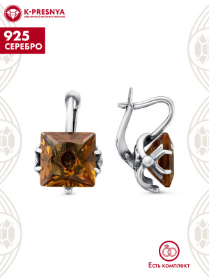 Серьги серебро 925 пробы, покрытие - оксидирование, вставка - искусственный султанит