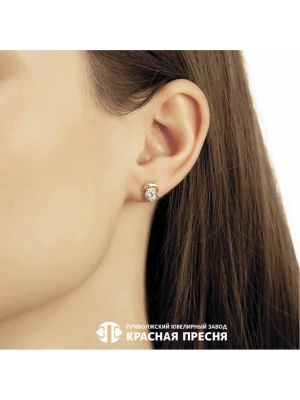 Серьги серебро 925 пробы, покрытие - золочение, вставка - фианит (недрагоценный камень)