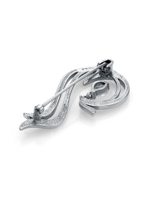 Брошь серебро 925 пробы, покрытие - оксидирование, отделка - алмазная грань, вставка - фианит (недрагоценный камень)