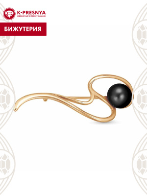 Брошь бижутерия, покрытие - золочение, вставка - культивированный жемчуг