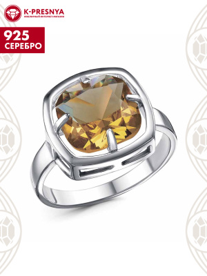 Кольцо серебро 925 пробы, покрытие - платинирование, вставка - искусственный султанит