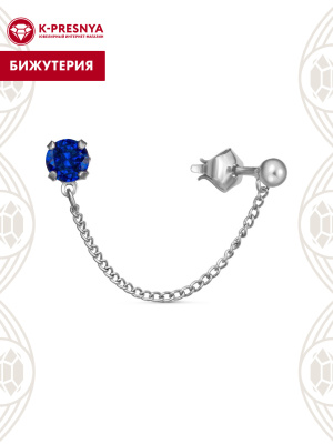Серьга бижутерия, покрытие - платинирование, вставка - искусственная шпинель
