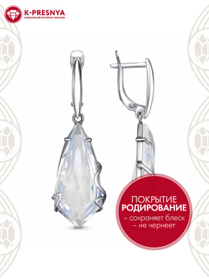Серьги серебро 925 пробы, покрытие - родирование, вставка - стекло ювелирное собственной огранки