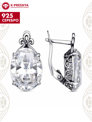 Серьги серебро 925 пробы, покрытие - оксидирование, вставка - фианит (недрагоценный камень)