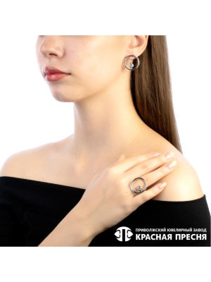 Серьги серебро 925 пробы, покрытие - родирование, вставка - фианит (недрагоценный камень)