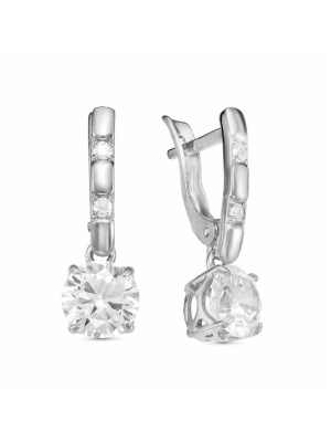 Серьги серебро 925 пробы, покрытие - родирование, вставка - фианит (недрагоценный камень)