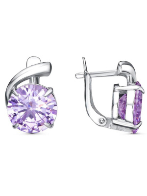 Серьги серебро 925 пробы, покрытие - родирование, вставка - фианит (недрагоценный камень)