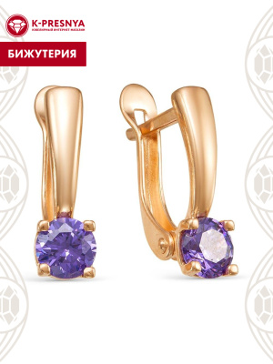 Серьги бижутерия, покрытие - золочение, вставка - фианит (недрагоценный камень)