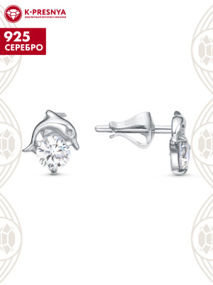 Серьги серебро 925 пробы, покрытие - родирование, вставка - фианит (недрагоценный камень)