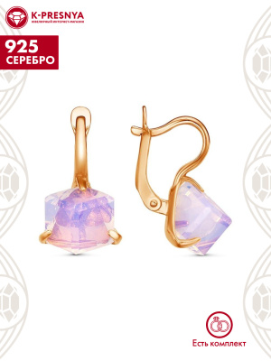 Серьги серебро 925 пробы, покрытие - золочение, вставка - стекло ювелирное собственной огранки