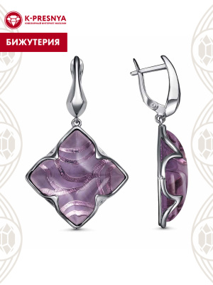 Серьги бижутерия, покрытие - серебрение с оксидированием, вставка - стекло ювелирное собственной огранки