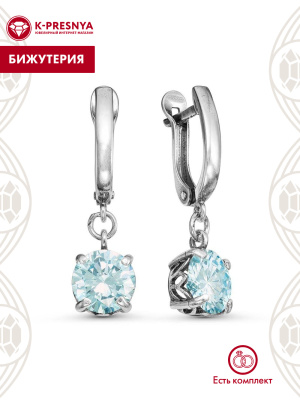 Серьги бижутерия, покрытие - серебрение с оксидированием, вставка - фианит (недрагоценный камень)