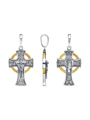 Подвеска серебро 925 пробы, покрытие - оксидирование, выборочное золочение, без вставок