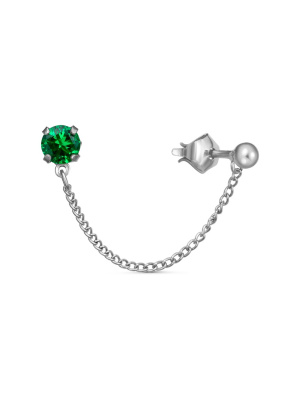 Серьга бижутерия, покрытие - платинирование, вставка - искусственная шпинель