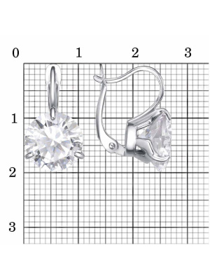 Серьги бижутерия, покрытие - платинирование, вставка - фианит (недрагоценный камень)