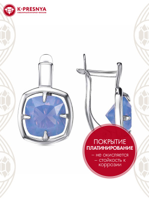 Серьги серебро 925 пробы, покрытие - платинирование, вставка - ситалл собственной огранки