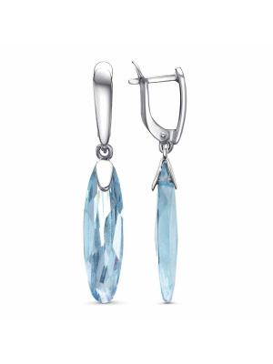 Серьги серебро 925 пробы, покрытие - платинирование, вставка - стекло ювелирное собственной огранки