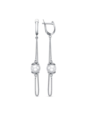 Серьги серебро 925 пробы, покрытие - платинирование, вставка - имитация жемчуга